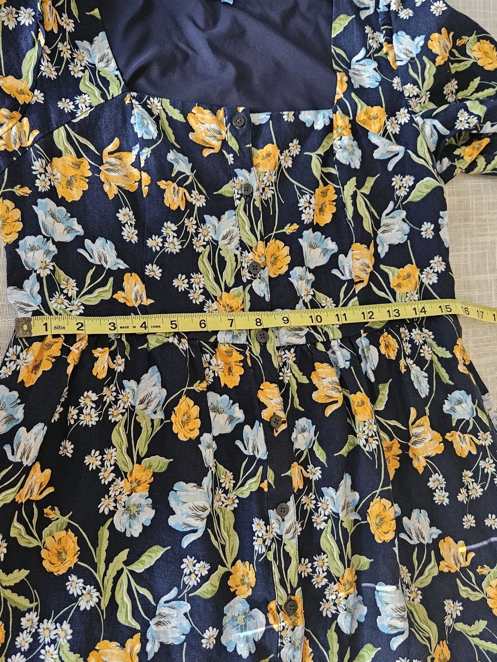 Draper James Floral Linen Square Neck Dress with Pockets Size 6 - Picture 14 of 16